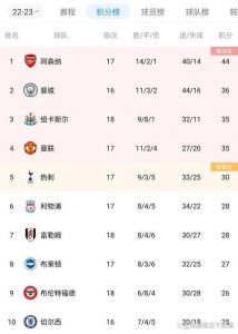 英超22-23赛季排名