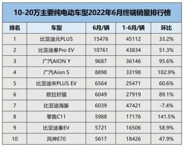 国产纯电动汽车排名前十名