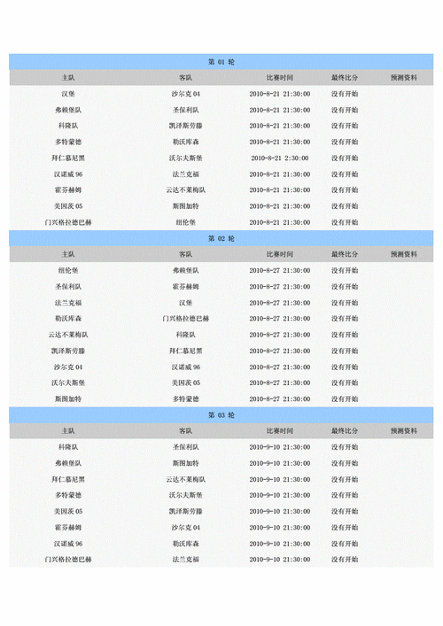 德甲联赛赛程(时间、比赛和结果一览表)