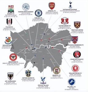 英超球队所在城市(20支球队14座城市)